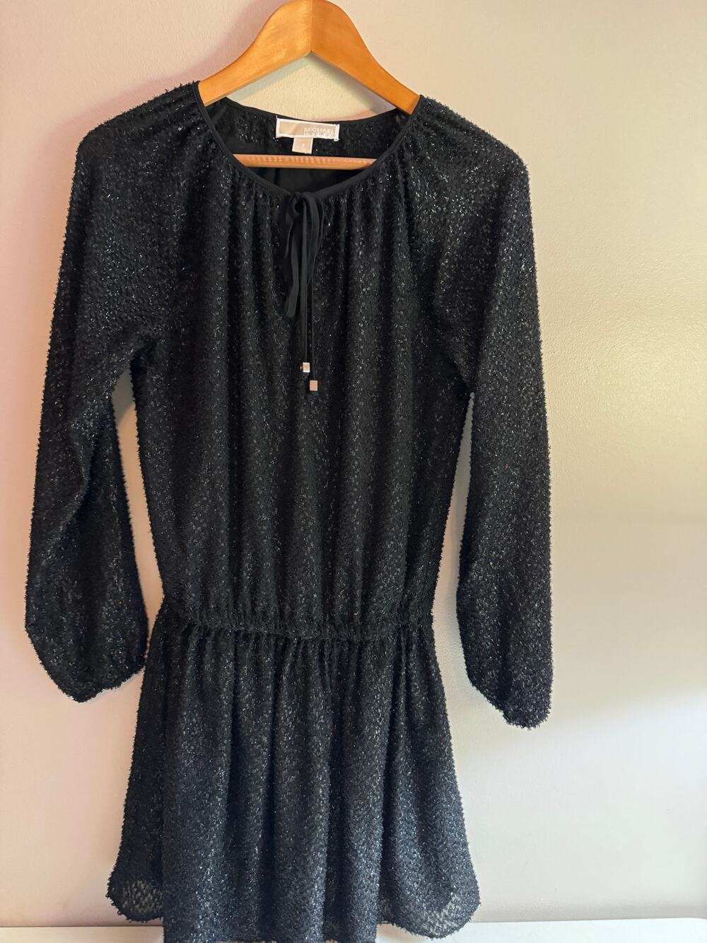 MICHAEL Michael Kors Women's S Black Metallic Shimmer Long Sleeve Party Dress